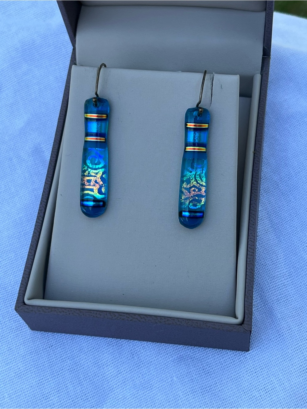 Handmade Turquoise Blue Dichroic Glass Drop Earrings - Unbranded